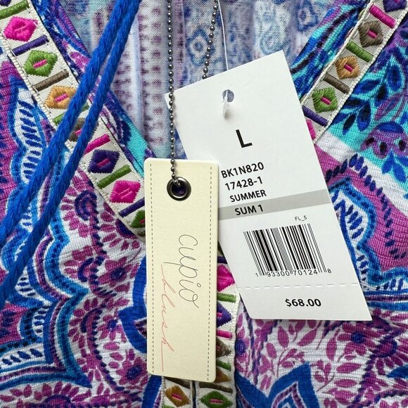 Cupio Boho Peasant Top Size Large Womens Tunic Tee Blouse Blue Paisley NWT - Picture 4 of 10